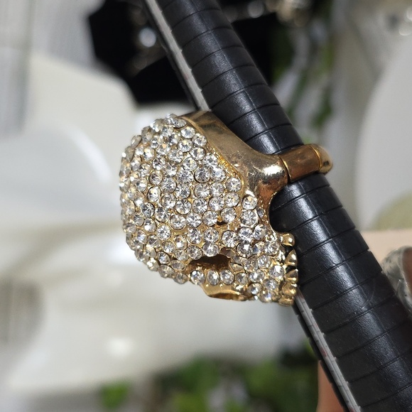 Wow! Statement Gold Pave Crystal Dome Skull Ring - Picture 5 of 10